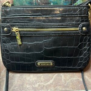 Anne Klein Black Croc Crossbody with Gold Accents